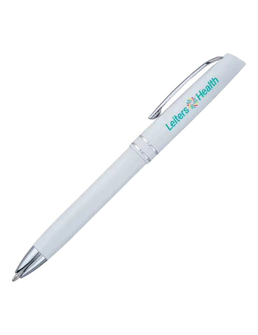 White Anguilla Black Ink Pen w/Leiters Health Logo