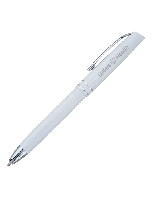 White Anguilla Black Ink Pen w/Leiters Health Logo