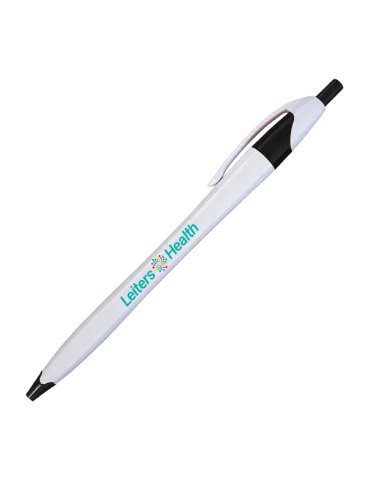 Novella White/Black Classic Pen - Blue Ink w/Leiters Health Logo