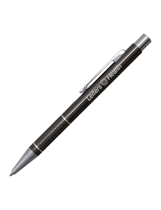 St George Gunmetal Pen - Blue Ink w/Leiters Health Logo
