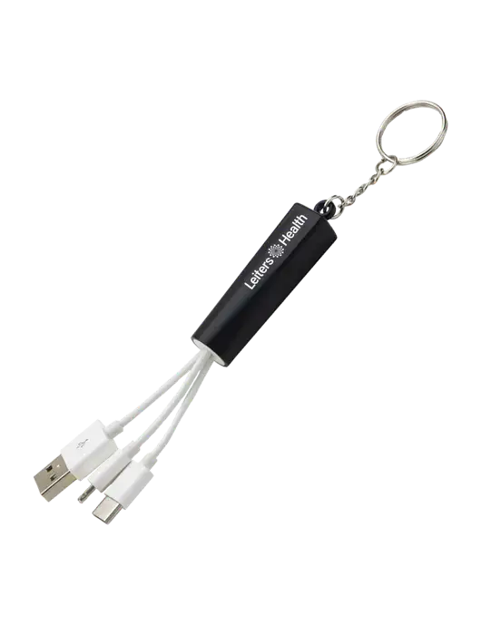 Black Light-Up Charging Cable with Key Ring w/Leiters Health Logo