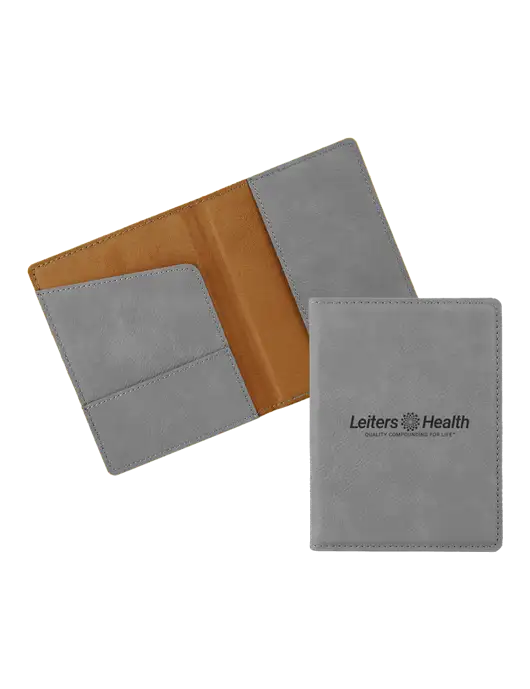 Grey Leatherette Passport Holder w/Leiters Health Logo