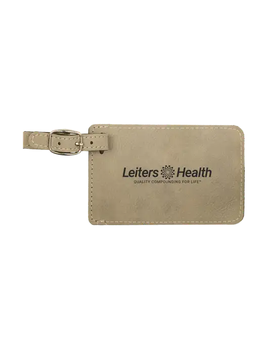 Tan Leatherette Luggage Tag w/Leiters Health Logo