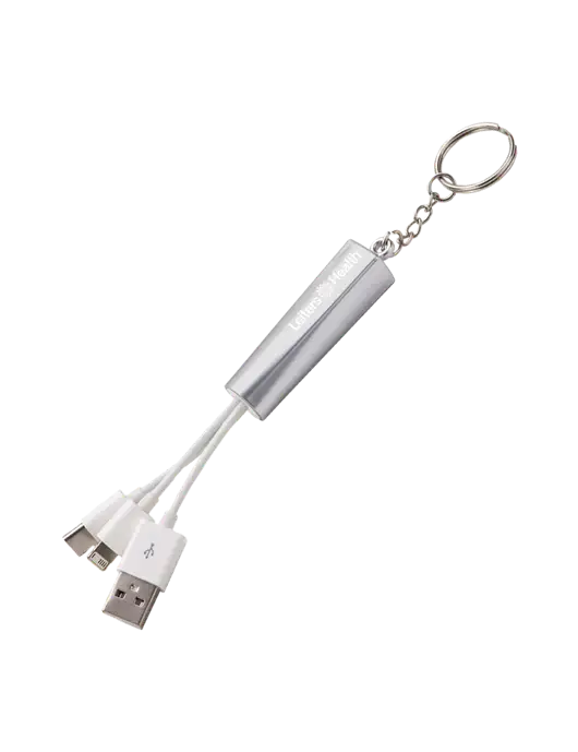 Silver Light-Up Charging Cable with Key Ring w/Leiters Health Logo