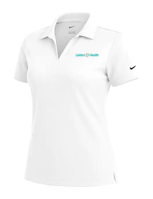 NIKE White Womens Dri-Fit Micro Pique Polo w/Leiters Health Logo